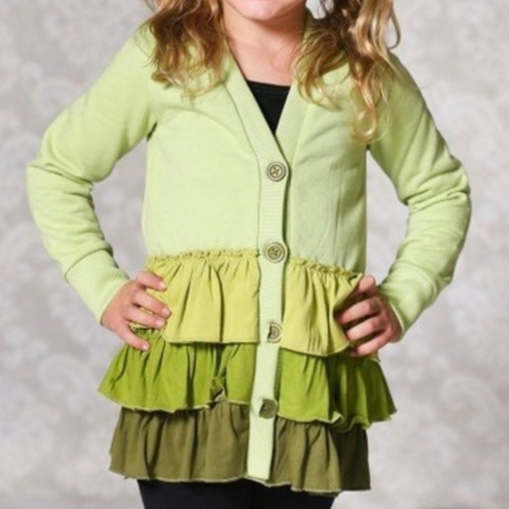 Jelly the Pug Girls Green Gabby Ruffle Cardigan 10